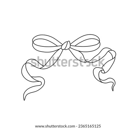 Vector isolated one single simple small ribbon bow gift decoration colorless black and white contour line easy drawing	