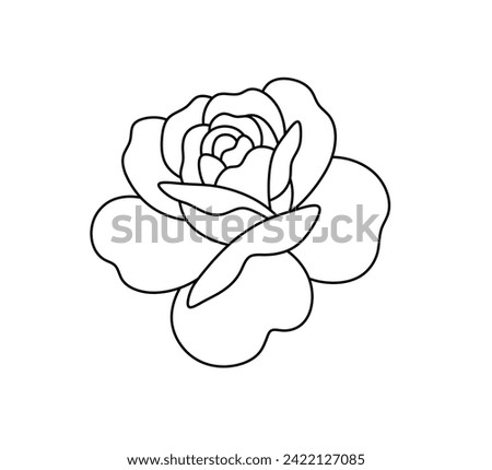 Vector isolated one single simple rose bud flower colorless black and white contour line easy drawing	
