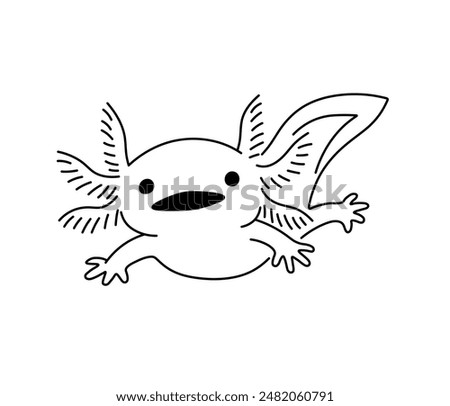 Vector isolated cute swimming Axolotl salamander amphibious colorless black and white contour line easy drawing	
