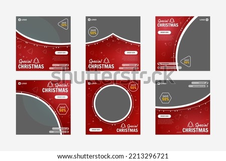 Set of Christmas restaurant social media post template