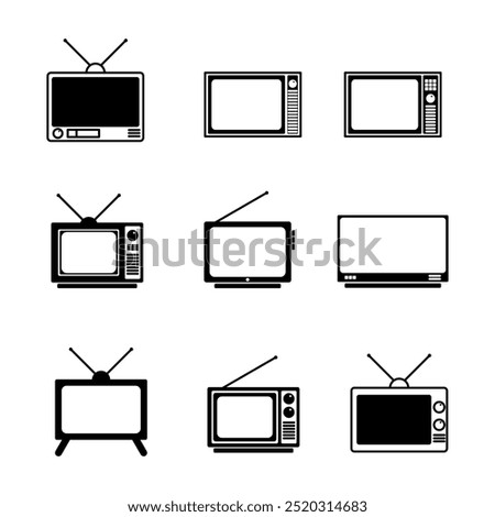 Old television icon flat style. collection of isolated cartoon illustrations