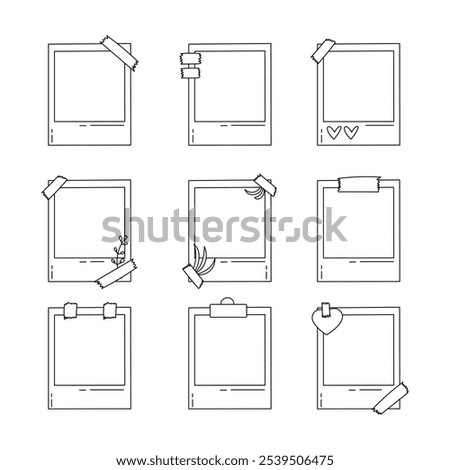 Polaroid frame line icon collection. outline style. isolated element illustration