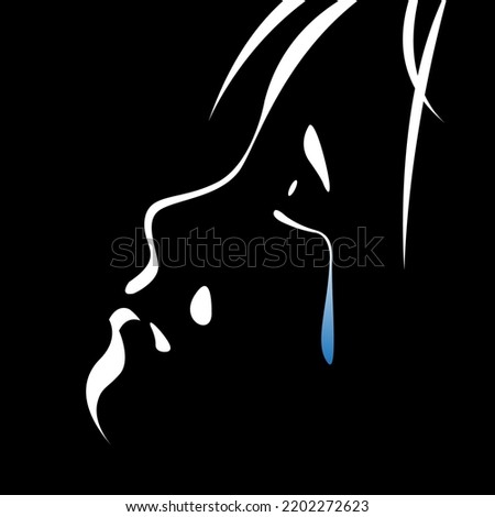 vector black and white image light and shadow face of a child with a tear flowing down his cheek. victim of violence, domestic violence, abuse, harassment. stop child abuse. social poster, print.