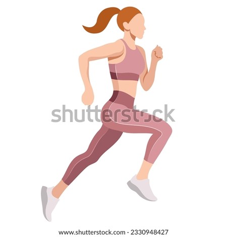 vector image of a slim girl in a sports uniform (leggings and a sports bra) jogging, playing sports, leading an active lifestyle isolated on a white background. preparing for a marathon. morning run.