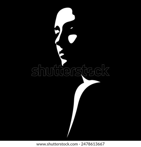 vector black and white illustration of a beautiful female face formed by a shadow. useful for advertising products for women, beauty salons, decorative and care cosmetics, logo, print, poster, design