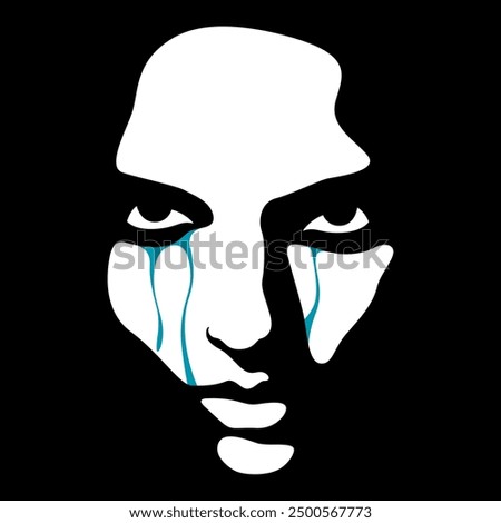 black and white light and shadow vector illustration of a woman's face with tears flowing down her cheeks. war, victim of violence, domestic violence against women, abuse, harassment. social poster. 