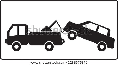 Towing service outline as vector graphic. Truck used to tow or pick up damaged or disabled vehicles. No parking tow away zone.