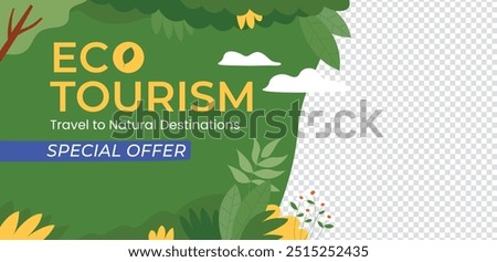 Hand drawn sustainable travel eco tourism trip horizontal adventure facebook banner add template Vector offer