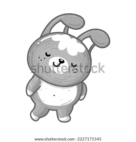Shy jumping bunny in cartoon style for Easter. Vector rabbit is mascot