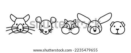 Icon set of rodents. Outline collection consists of cartoon faces: chinchilla, rat, chipmunk, jerboa, guinea pig. Vector web illustration of pets in line style for vet and pet shop