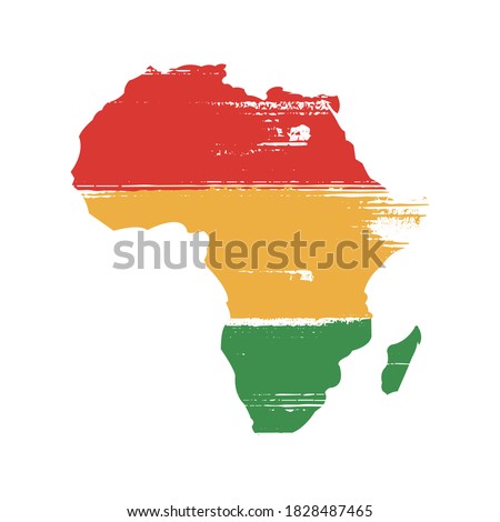 Africa Map Silhouette Icon in African Colours with Paint Brush Grunge Texture - Black History Month Africa Symbol Icon