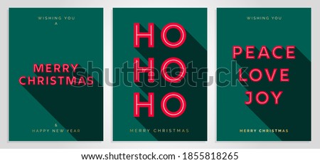 Christmas Card Design Template. Merry Christmas Card Set with 3D Creative Text Typography. Merry Christmas, HO HO HO, Peace Love Joy. Luxury Elegant Modern Minimal Style. Vector Christmas Cards EPS10