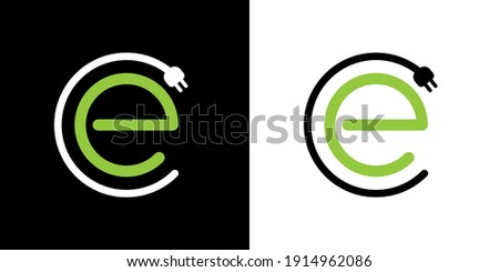 Electric Car Charging Logo for EV Electric Vehicle Chargers. Green E Vector Logo Template with Car Charging Plug for Hybrid Eco Friendly Automobiles