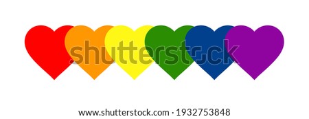 LGBT Pride Banner. Vector Illustration of Hearts in LGBTQ+ Pride Flat Colours. Rainbow Hearts Banner for Pride Month 2021. Gay Pride Hearts Design Element