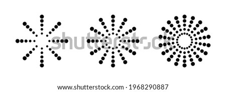 Dotted Sunburst Abstract Design Elements. Halftone Style Illustration of Dotted Sunbursts for Abstract Logos and Backgrounds. Radial Dot Sun Burst. 