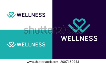 Wellness Logo Design Concept. Vector Logo Template for Health, Wellness or Fitness Company. W Letter with Love Heart Logo Symbol in Modern Colour Scheme Zdjęcia stock © 