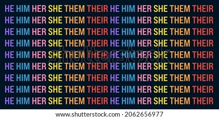 Pronouns Background Vector. Typography Pattern Background with Gender Pronouns 'He Him Her She Them Their' Text. Background Wallpaper Pattern Design for International Pronouns Day