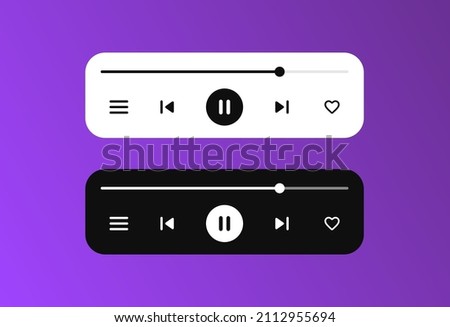 Music Player User Interface Design. Audio Media Player Widget with Buttons and Song Duration Bar. Modern UI Design Element for Music App Design