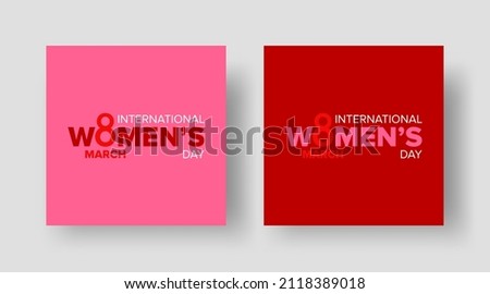 International Women's Day Square Banners for Social Media Post. Square Banner with Women's Day Logotype Text on Pink and Red Backgrounds. Vector Design Template for Women's Day 8 March