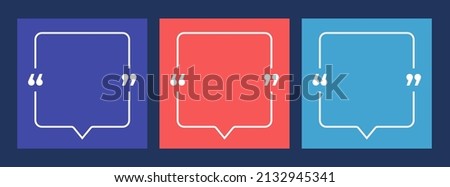 Quote Frames Template Set. Empty Speech Bubble Frame with Quotation Marks Isolated on Colour Backgrounds. Copy Space for Quote Text. Square Format for Social Media Post