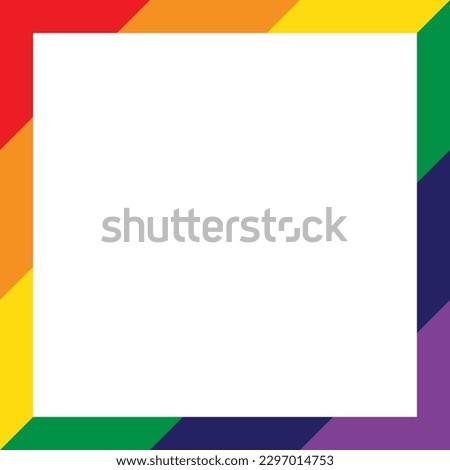 LGBT Pride Flag Frame. Square Frame Border with LGBTQ+ Pride Rainbow Flag Pattern. Vector Illustration. 