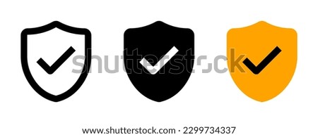Shield Check Mark Icon Set. Secure Icon or Symbol. Set of Security Shield Icons with Check Marks. Vector Illustration.
