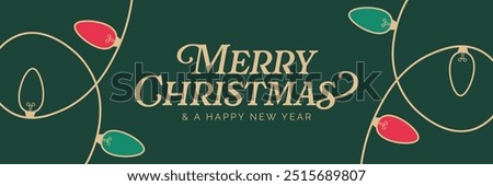 Christmas Banner with Christmas Lights Background Illustration. Merry Christmas Lettering. Trendy Festive Banner with Christmas Light Decoration.