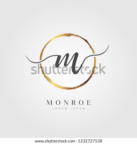Elegant Initial Letter Type M Logo With Gold Circle Brushed