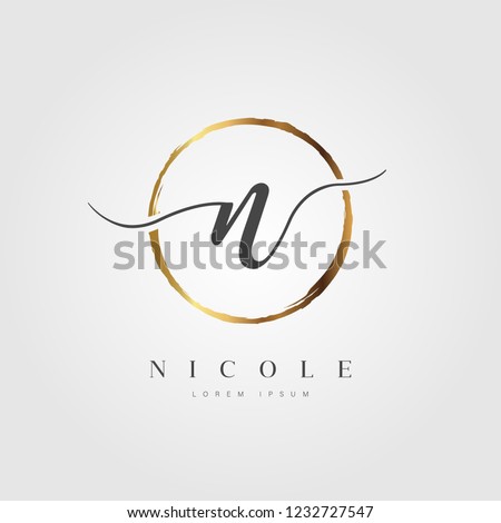 Elegant Initial Letter Type N Logo With Gold Circle Brushed