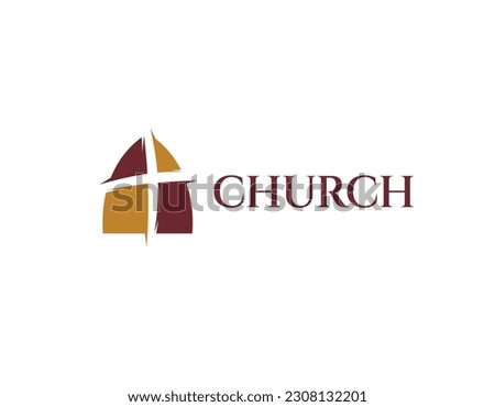 Simple Red burgundy and Gold Church Logo Design Template