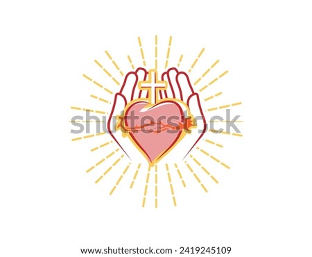 The Sacred Heart With Open Hand Christianity Logo Design Template