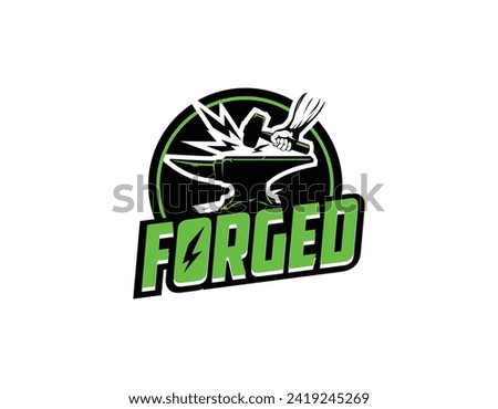 Green Forging Blacksmith Business Logo Design Template