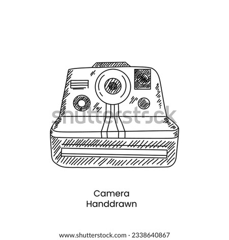 Classic Old Polaroid Camera Handdrawn Line Art Vector