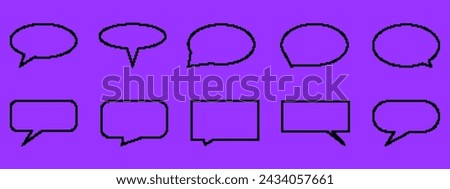 Pixel speech bubble set. Pixel art element for dialog box. Computer 8 bit graphic. Speech bubble retro design. Vector illustration