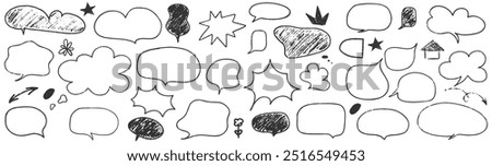 Crayon speech bubble children set. Round, cloud and star frame for text. Chalk texture dialog speech balloon. Crayon bubble for talk and children comic design. Vector illustration