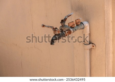 Similar – Image, Stock Photo two hydrants on old dirty wall of a house with closed blinds