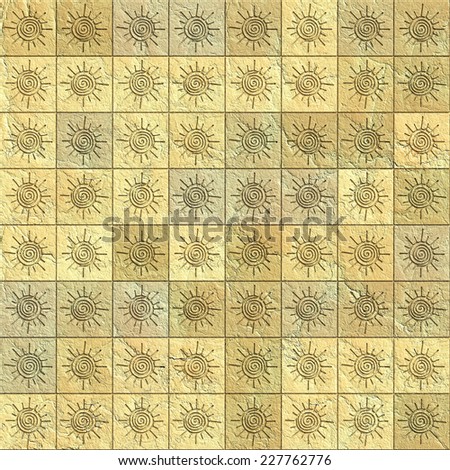 Seamless illustration of a ancient tiled sun floor. Seamless texture means that you can place a sample side by side and repeat it infinitely or use it as material for games, 3D scenes/objects, and etc