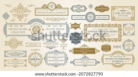 Vintage frames collection. Luxury classic vignettes, borders, labels and monograms isolated on a white background. Decorative calligraphic elements for certificates, posters and cards in retro style.