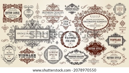 Vintage frames collection. Decorative calligraphic elements for certificates, posters and cards in retro style. Luxury classic vignettes, borders, labels and monograms isolated on a white background. 