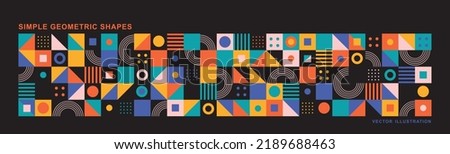 Abstract modern background with geometric shapes. Squares, circles, triangles, stripes. Bauhaus style. Set with graphic elements. Seamless pattern. Design in minimal flat style. Vector illustration. Stockfoto © 