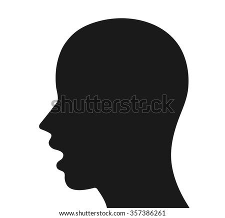 Human head or profile silhouette with open mouth isolated on white background