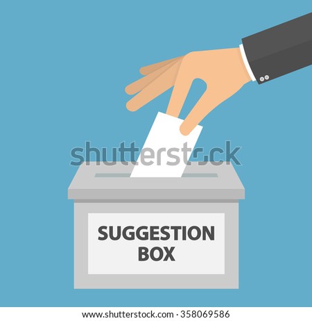 Hand putting or inserting blank piece of paper in the suggestion box. Flat style