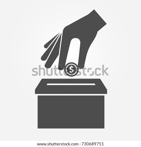 Donation icon concept. Hand putting coin in the box