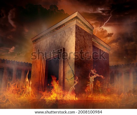 destruction of holy Jewish temple in ancient history, mourning day tish b'av 9'th day in av
