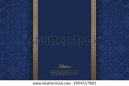 Background islamic arabic culture golden art deco template , frame decoration islam background ornament template gold , business blue background gradient