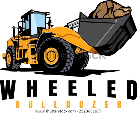 Wheeled bulldozer illustration logo design