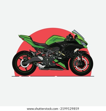 Vector Ninja Motocycle. Four Cylinder.  Green Motocycle. ZX 250