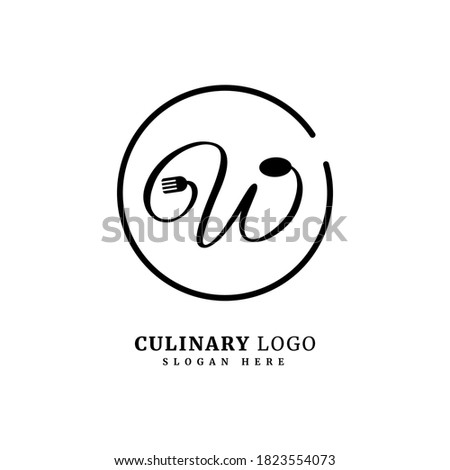 Initial letter W with spoon and fork for restaurant concept. letter W logo, fit for company and culinary business.
