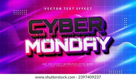 Glowing cyber monday editable text style effect. Vector text effect with glowing color gradients and modern technology style.