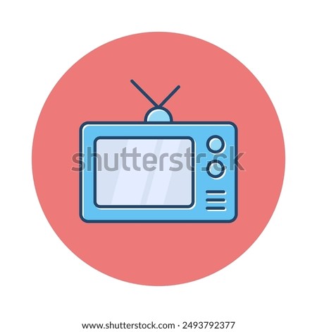 Old tv vector icon with circle background.